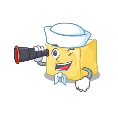 Kremalı çizgi film mutlu denizci tarzı dürbünlü.