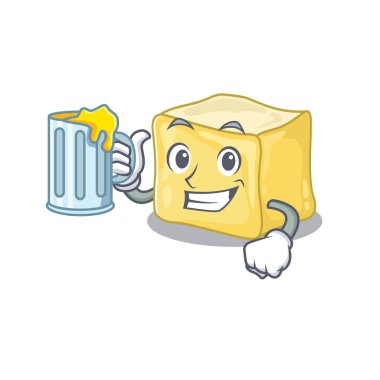 Büyük bardaklı mutlu kremalı maskot tasarımı.