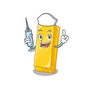 Gülen hemşire, elinde şırıngayla çizgi film karakteri.