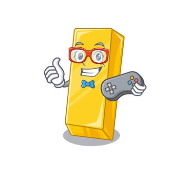 Güler yüzlü altın çubuk çizgi film maskotu stili