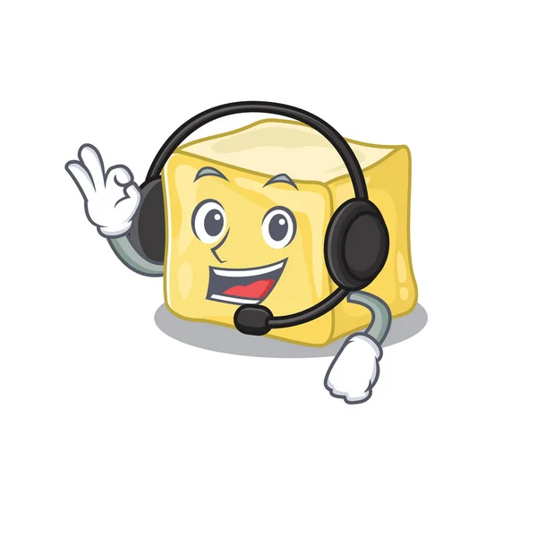 Smiley krim mentega desain karakter kartun memakai headphone - Stok Vektor