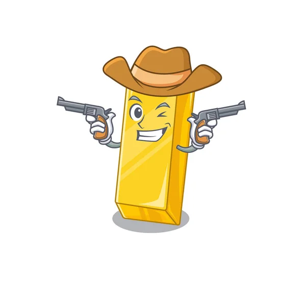 Gold bar dressed as a Cowboy having guns — Stock Vector