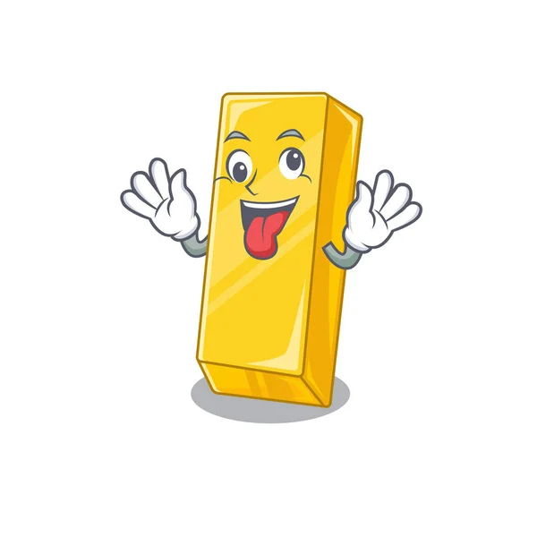 Barra de oro Estilo de personaje de dibujos animados con una cara loca — Vector de stock
