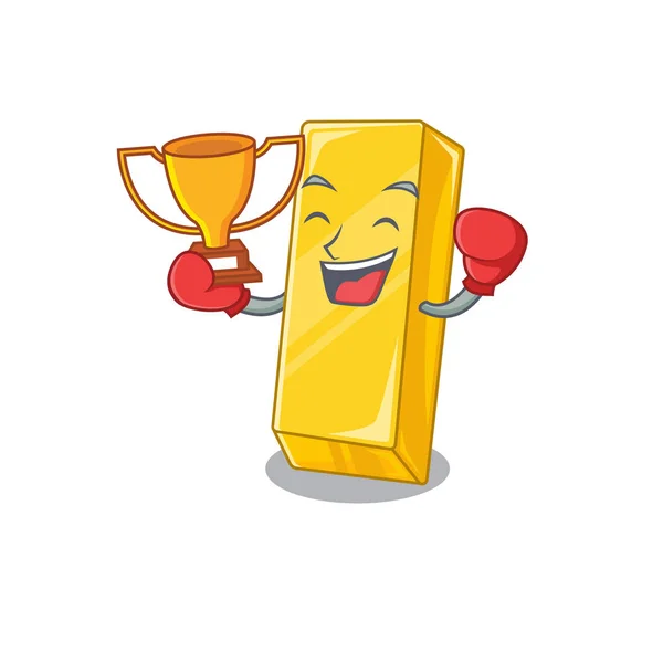Fantastis Boxing pemenang emas bar di maskot gaya kartun - Stok Vektor