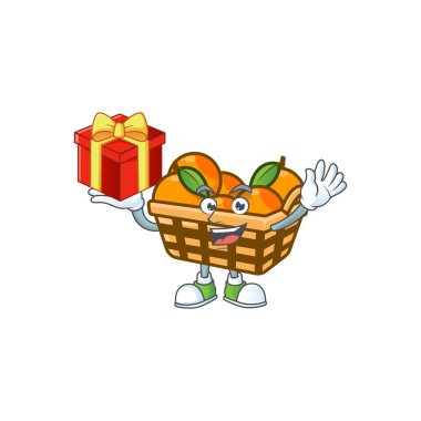 Mutlu yüz sepeti portakal çizgi film karakterinin hediye kutusu var.