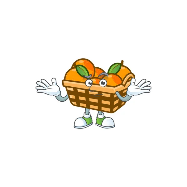 Super Funny Grinning kosz pomarańcze maskotka styl kreskówki — Wektor stockowy