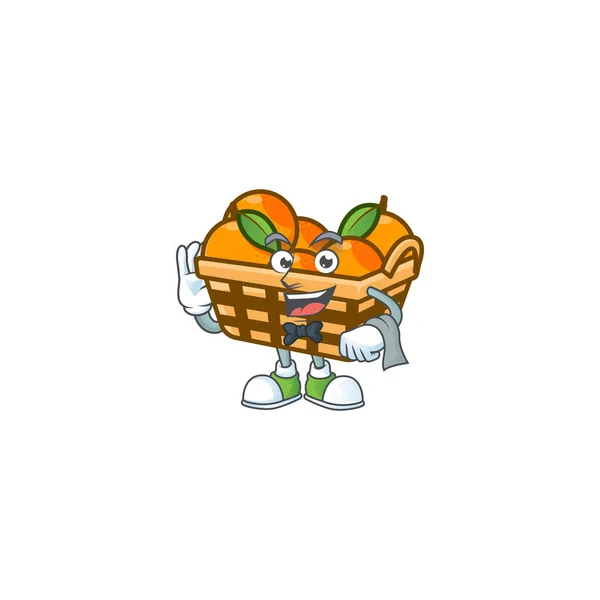 Friendly basket oranges Character stand as a Waiter character — 스톡 벡터