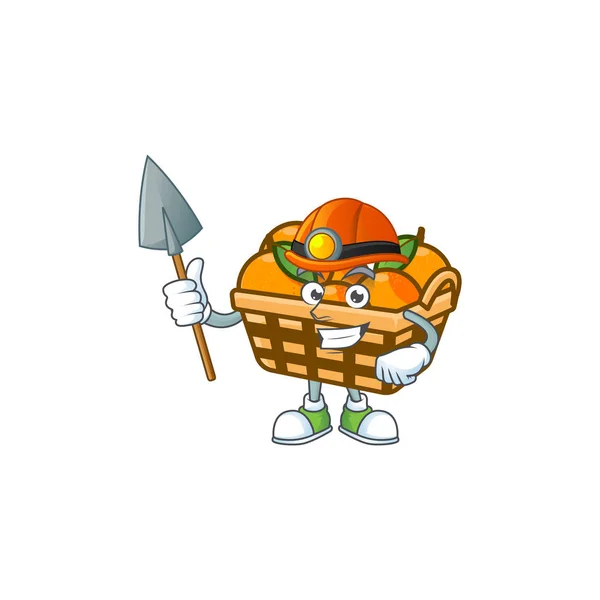 Cool intelligent Miner panier oranges dessin animé personnage design — Image vectorielle