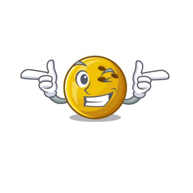 Göz kırpan bowling topunun maskot çizimi.