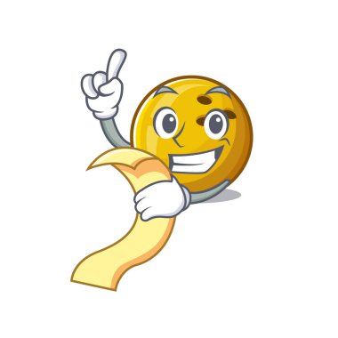 Menüsü olan komik bir bowling topu karakteri.