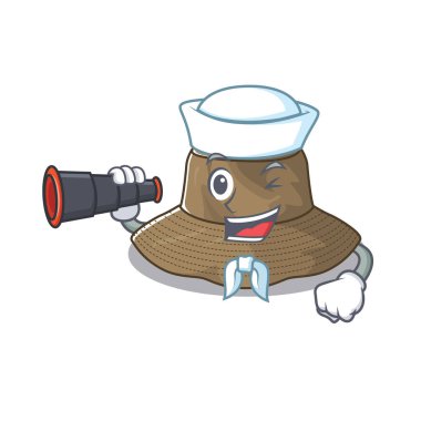 Kova şapkalı çizgi film mutlu denizci tarzı dürbünlü