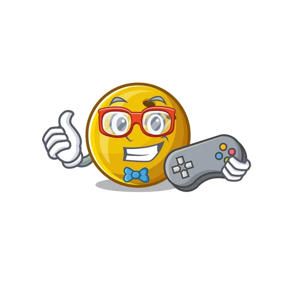 Smiley gamer bowlen bal cartoon mascotte stijl — Stockvector