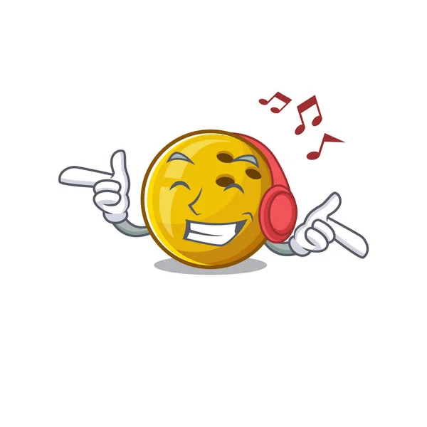 Écouter de la musique boule de bowling mascotte dessin animé personnage design — Image vectorielle