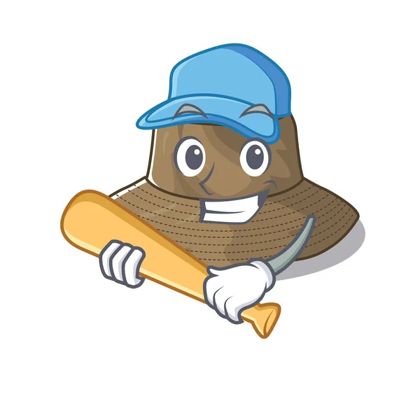 Sportliche Eimer Hut Cartoon-Charakter-Design mit Baseball — Stockvektor
