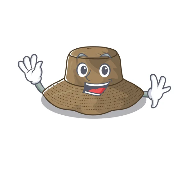 Waving friendly bucket hat cartoon character design — 스톡 벡터