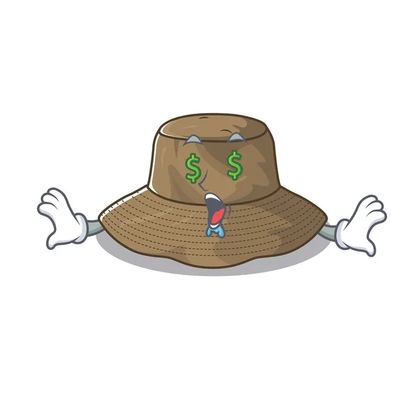 Happy rich bucket hat with Money eye cartoon character style — 스톡 벡터