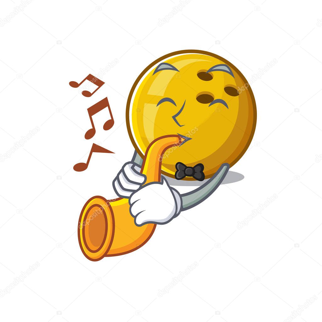 cartoon character style of bowling ball performance with trumpet