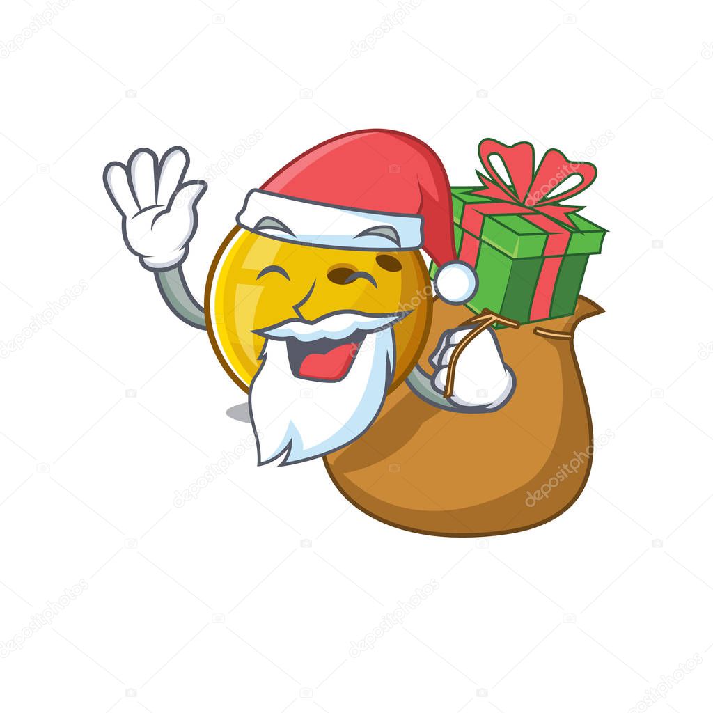 Santa bowling ball Cartoon character design having box of gift