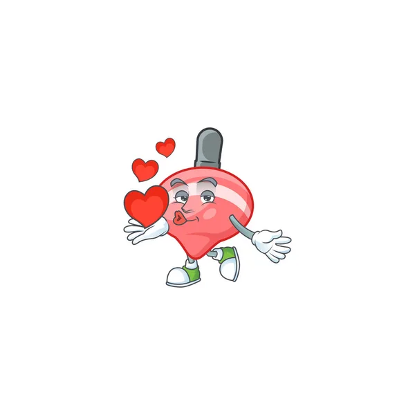 Grappig gezicht chinees rood tops speelgoed cartoon karakter met een hart — Stockvector
