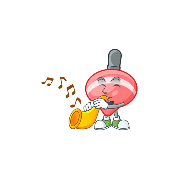 Cartoon character style of chinese red tops toy performance with trumpet — 스톡 벡터