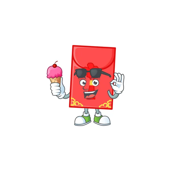 Chinese envelope mascot cartoon design with ice cream — Stock Vector