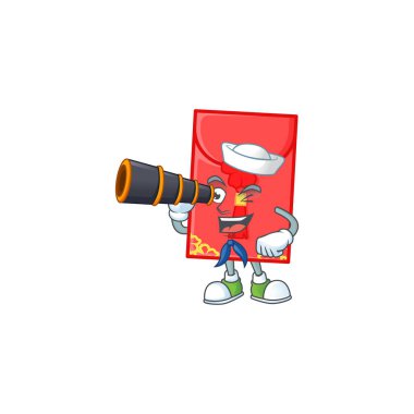 Çin zarfı çizgi filmi mutlu denizci tarzı dürbünlü.