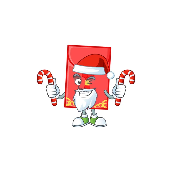 Enveloppe chinoise personnage de bande dessinée en costume de Père Noël avec des bonbons — Image vectorielle
