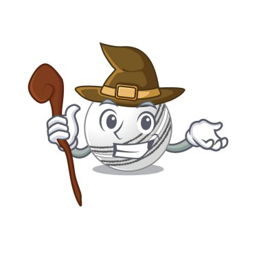 Cadı gibi giyinmiş kriket topunun maskot stili.