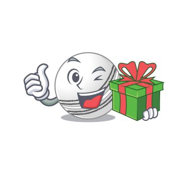 Hediye kutusuyla gülen kriket topu karakteri