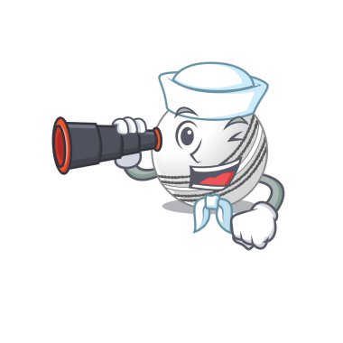 Kriket topu çizgi filmi mutlu denizci stili dürbünlü.