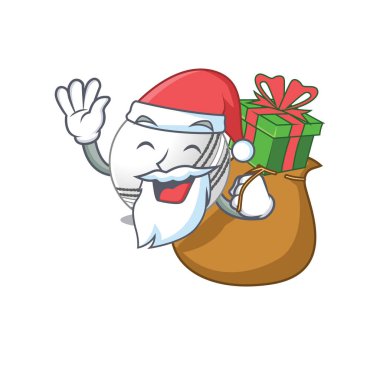 Noel Baba kriket topu çizgi film karakteri tasarımı hediye kutusuna sahip