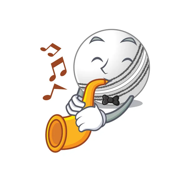 Estilo de personagem de desenho animado de desempenho bola de críquete com trompete —  Vetores de Stock