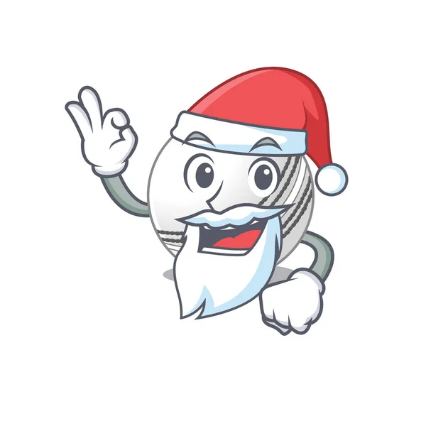 Une image de Santa style de mascotte de ballon de cricket avec ok doigt — Image vectorielle
