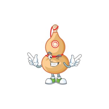 Komik yüzlü Çin şarabı şişesi çizgi film karakteri.