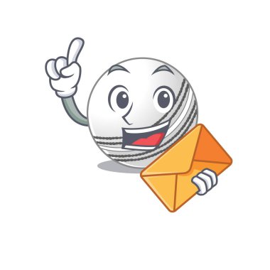 Zarfla birlikte neşeli bir kriket topu maskotu tasarımı