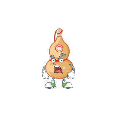 Çin şarap şişesi çizgi film karakteri tasarımı kızgın bir yüze sahip.