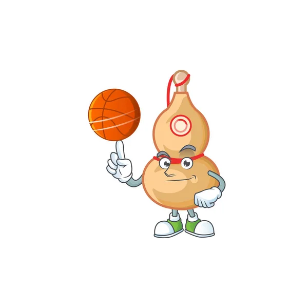 Um personagem de desenho animado garrafa de vinho chinês saudável jogando basquete — Vetor de Stock
