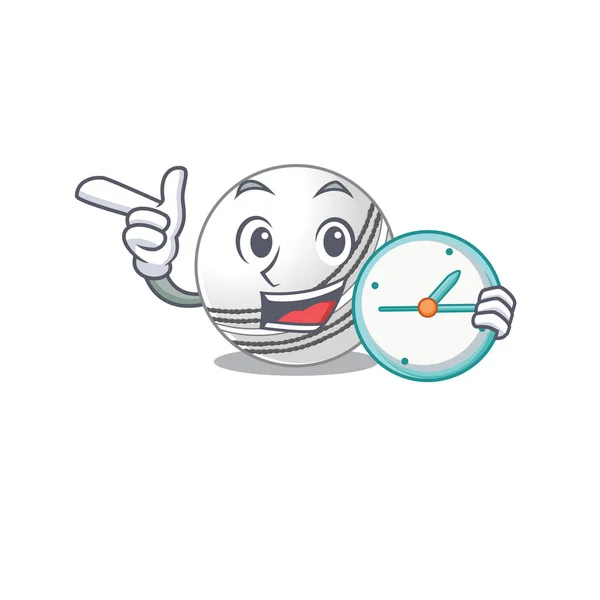 Καρτούν χαρακτήρα στυλ μπάλα του κρίκετ έχοντας ρολόι — Διανυσματικό Αρχείο