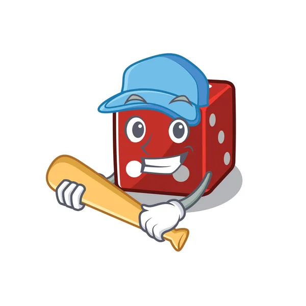 Sporty dice cartoon character design with baseball — Stock Vector