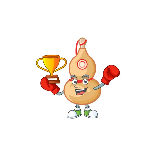Fantastis Boxing pemenang botol anggur cina di maskot gaya kartun - Stok Vektor