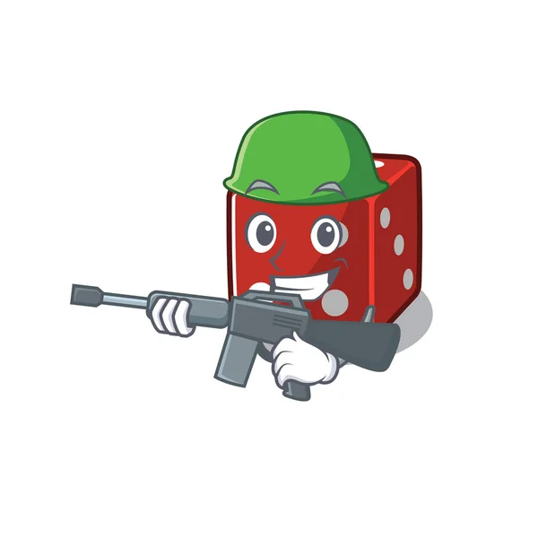 A cartoon design of dice Army with machine gun — 스톡 벡터