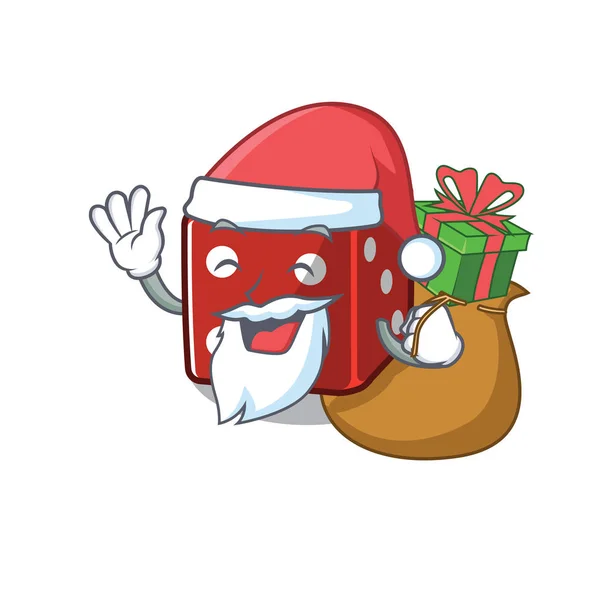 Santa kocka Rajzfilm karakter design, amelynek doboz ajándék — Stock Vector
