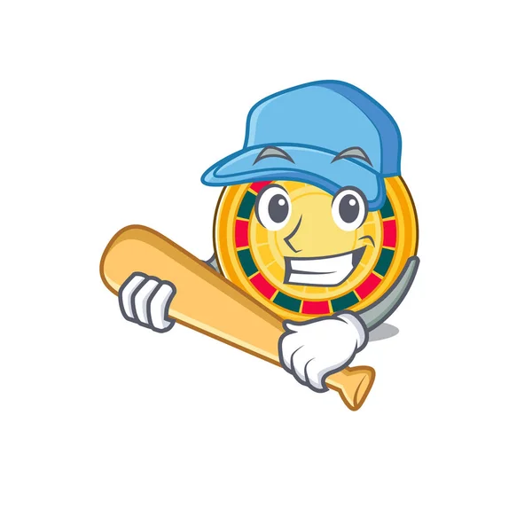 Desenho de personagem de desenho animado de roleta esportiva com beisebol — Vetor de Stock