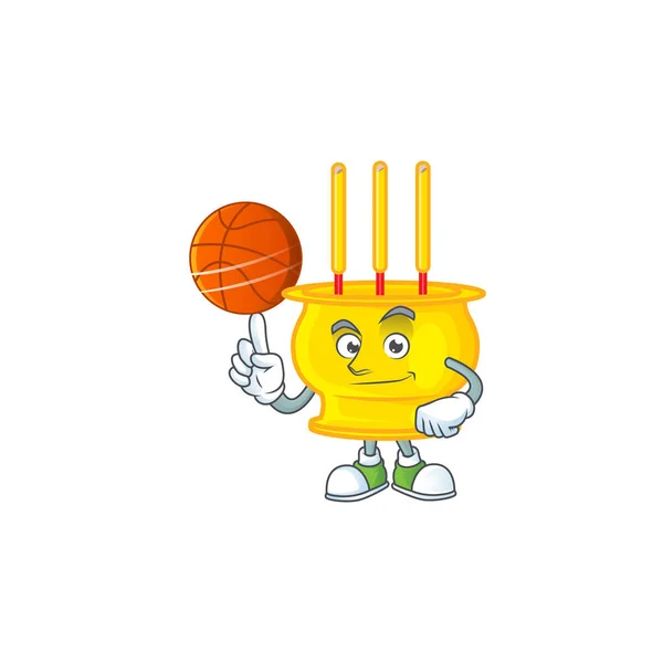 A Friska kinesiska guld rökelse tecknad karaktär spelar basket — Stock vektor