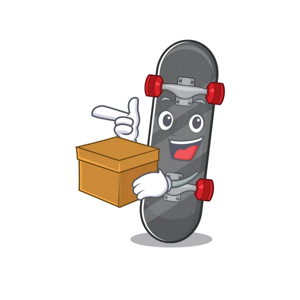 Cute skateboard cartoon character having a box — 스톡 벡터