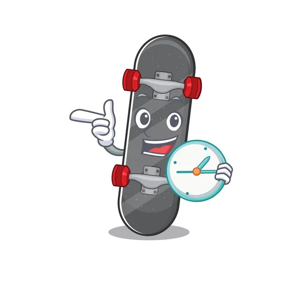Cartoon character style in skateboard having clock — 스톡 벡터