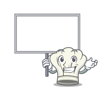 Sevimli bir aşçı şapkası şirin bir çizgi film karakteri bir tahta getirir.