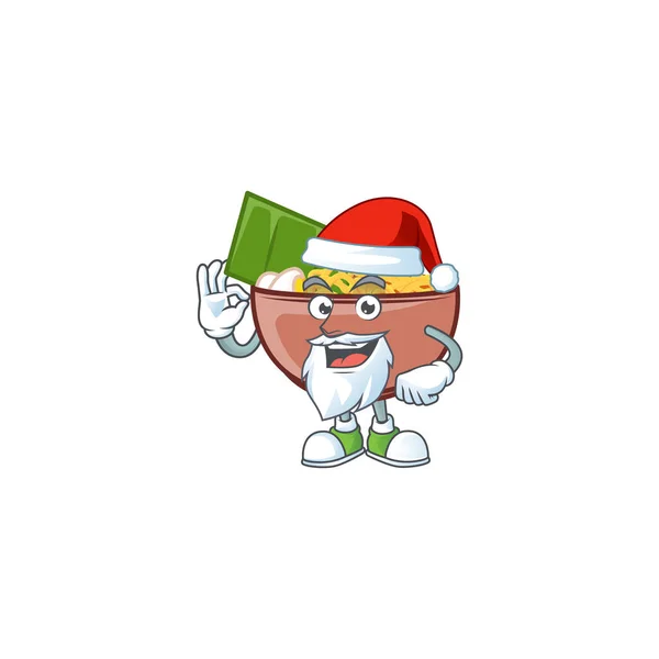 Una imagen de Santa tazón de fideos mascota estilo de imagen con el dedo ok — Vector de stock
