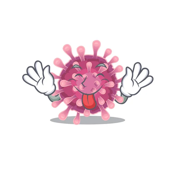 Cute corona vírus desenho animado estilo mascote com Língua para fora — Vetor de Stock