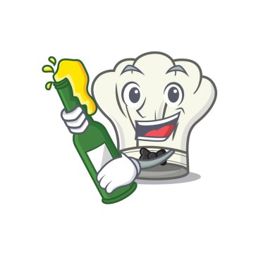 Aşçı şapkası ve bira şişesinin maskot tasarımı.